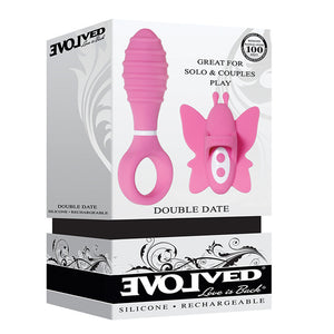 Evolved Double Date Couples Toy Vibrating Butt Plug Vibrating Butterfly Clit Stimulator10 Functions in Both Each Has It's Own Control Or Control Both with Butterfly Control USB Rechargeable Cord Included Silicone Waterproof